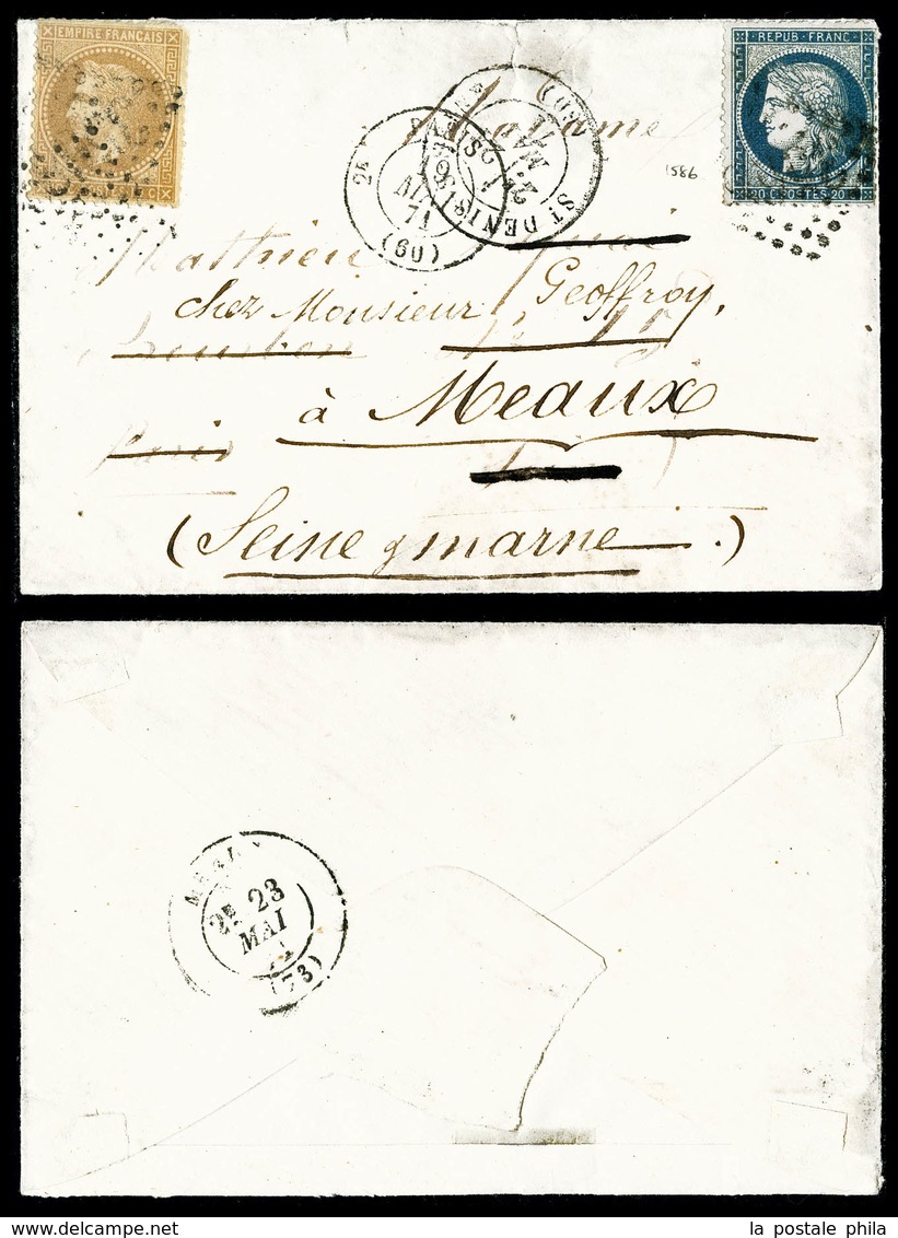 O 10c Lauré Obl S/lettre Frappée Du Càd De Paris 60 Du 19 Mai 1871 à Destination De PARIS. Réexpédiée Avec Un 20c Siège  - Krieg 1870