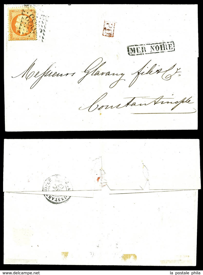 O SAMSOUN, N°23, 40c Orange Obl GC '5083' Sur Lettre Avec Griffe Encadrée 'MER NOIRE' De Samsun Le 23 Dec 67 Pour Consta - 1849-1876: Klassik