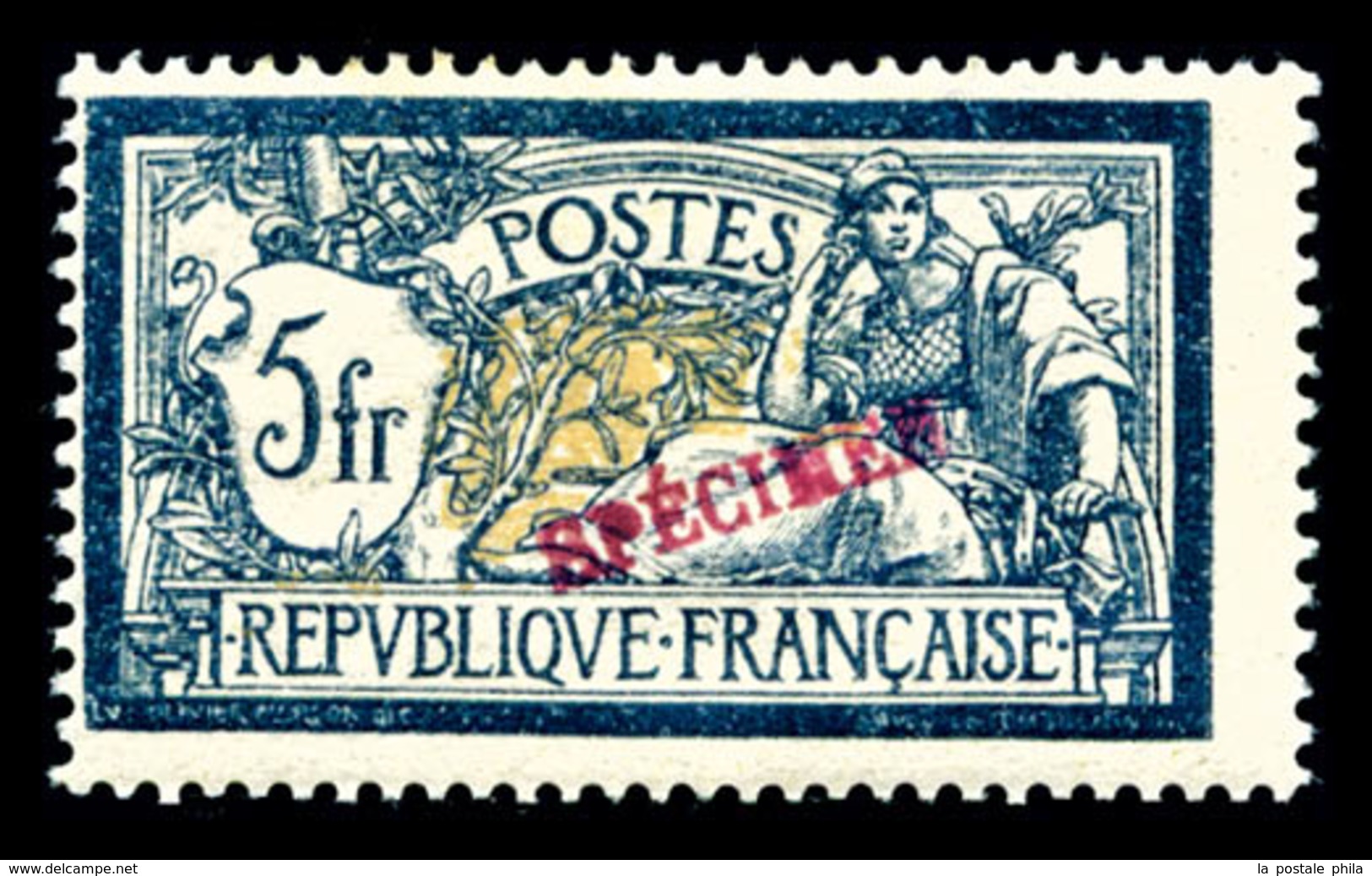 * N°123, 5F Bleu Et Chamois Surchargé 'SPECIMEN' En Rouge, R.R.R (signé Scheller/certificat)   Qualité: * - 1900-02 Mouchon