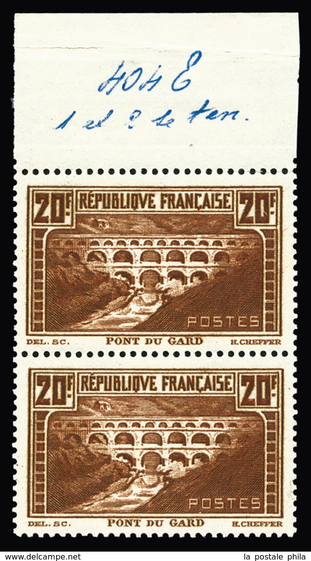 ** N°262f, Pont Du Gard, 20F Chaudron: Type IIA Et IIB Se Tenant Verticalement Bord De Feuille Supérieur, Jolie Pièce, S - 1900-02 Mouchon