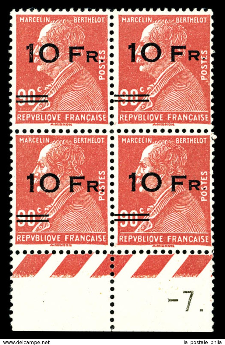 ** N°3d, Berthelot, 10F Sur 90c Rouge, 2 Paires Surcharges Espacées Tenant à Normales En Bloc De Quatre Bas De Feuille,  - 1927-1959 Neufs