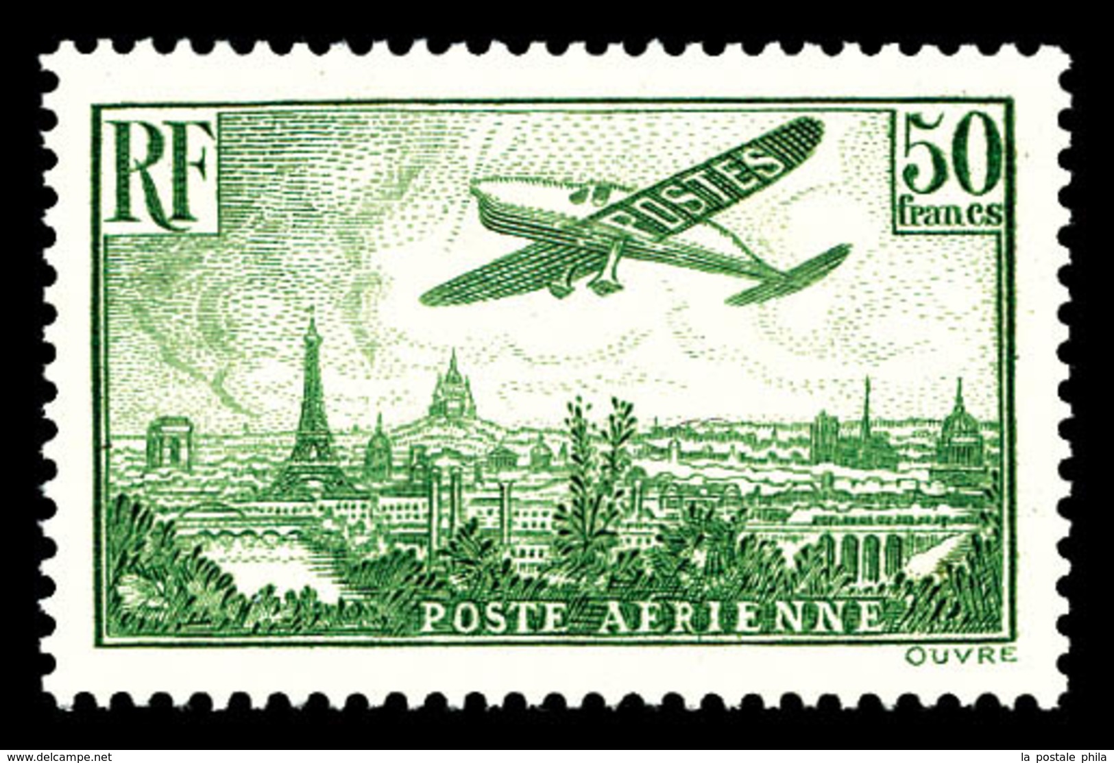 ** N°14, Avion Survolant Paris, 50F Vert-jaune, SUP (certificat)  Qualité: **  Cote: 2000 Euros - 1927-1959 Ungebraucht