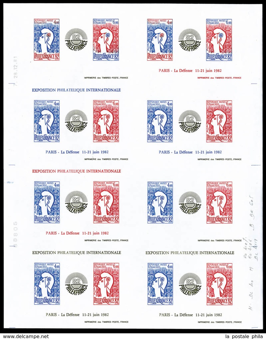 ** N°8, Philexfrance 82: Feuille Complète Comprenant 8 Essais Multicolores Différents Non Dentelé, Datée Du 28/12/81, R. - Ungebraucht