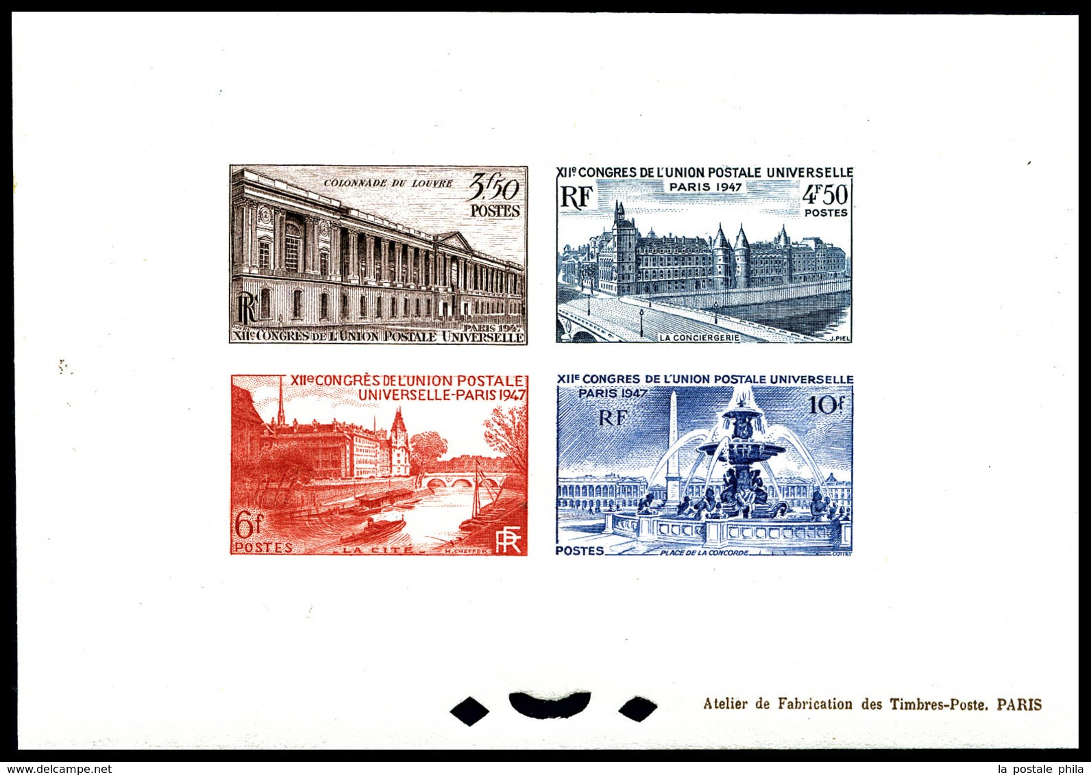 ** N°780/83, 12ème Congrès De L'Union Postale, Non Dentelé, Tirage 200 Exemplaire. SUPERBE. R.R. (certificat)  Qualité:  - Mint/Hinged