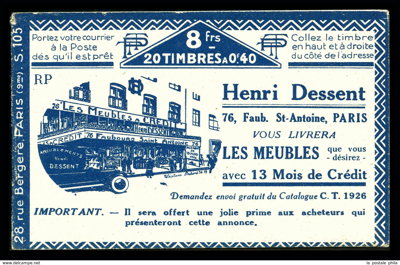 ** N°194-C3, Série 105-RP, MEUBLES HENRI DESSENT Et RESTAURANT LE MEUNIER, Haut De Feuille. TTB  Qualité: ** - Sonstige & Ohne Zuordnung