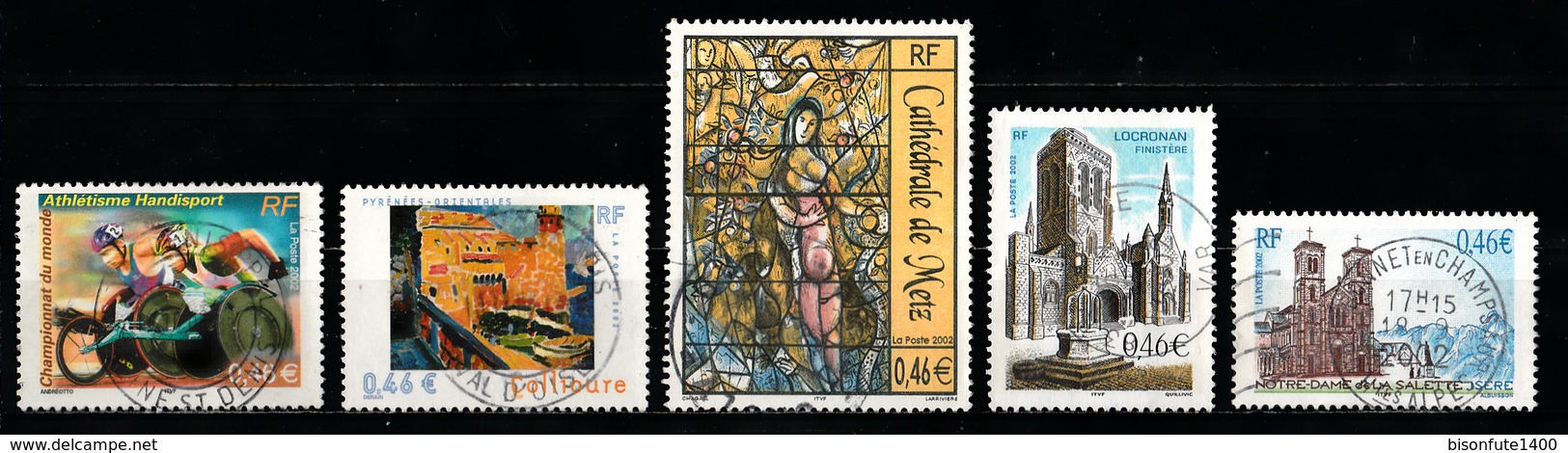 France 2002 : Timbres Yvert & Tellier N° 3495 - 3497 - 3498 - 3499 Et 3506 Avec Oblitérations Rondes. - Used Stamps