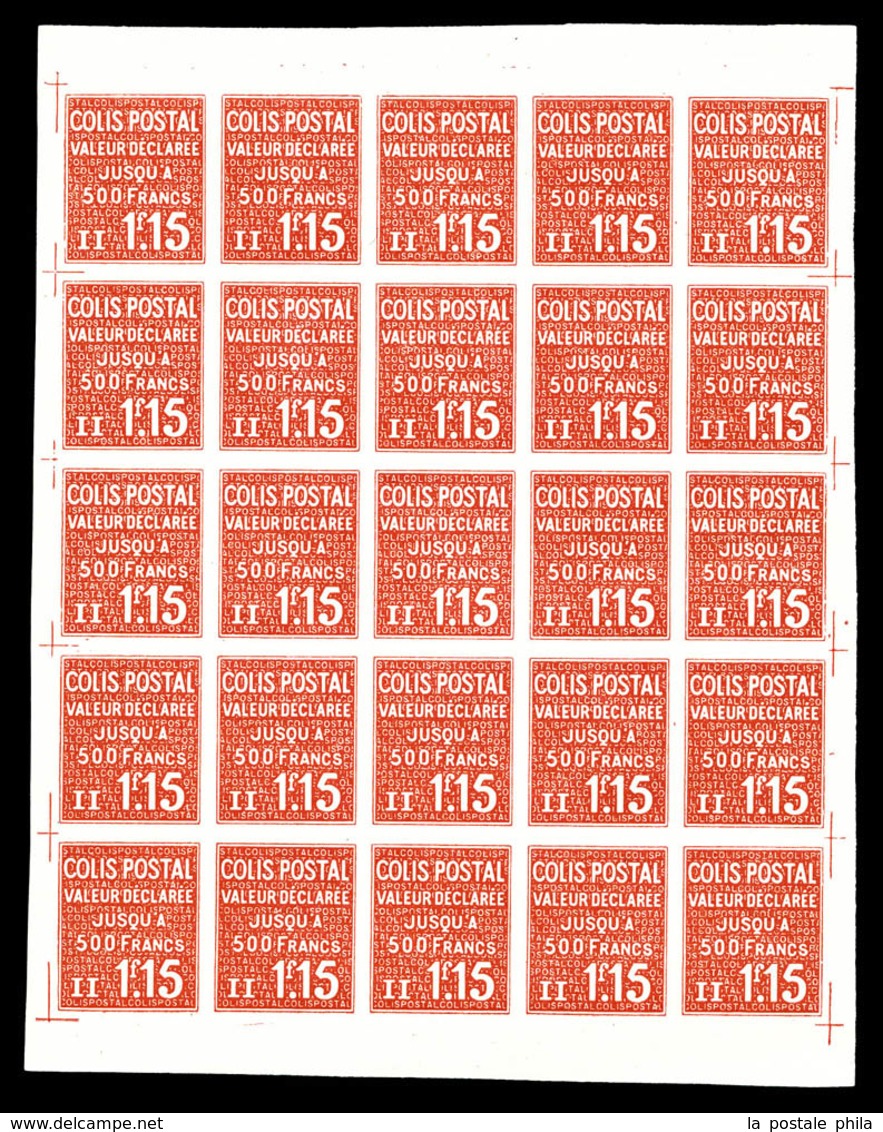 ** N°164, Valeur Déclarée, 1f 15 Rouge Non Dentelé, Feuillet Complet De 25 Exemplaires. SUPERBE. R.R. (certificat)  Qual - Ungebraucht