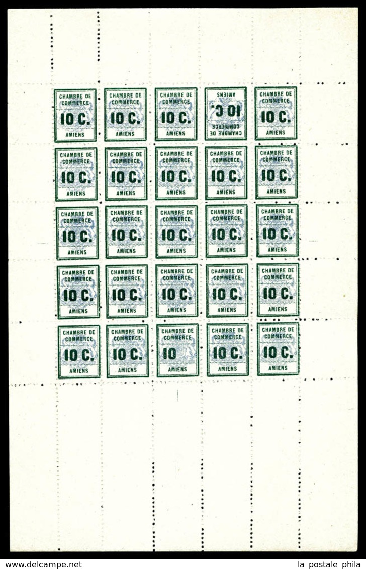 ** N°1, Amiens, Feuillet Complet De 25 Exemplaires Dont 10 SANS LE C (N°1a) Et TÊTE BÊCHE (N°1b), SUP (certificat)  Qual - Sonstige & Ohne Zuordnung