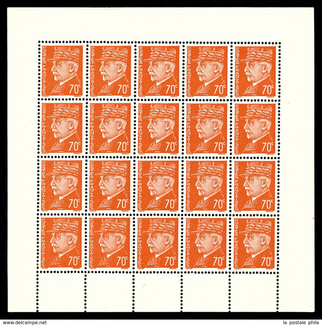 ** N°6, FAUX DE LONDRES,70c Pétain Orange (N°511), Bloc Complet De 20 Exemplaires. SUP. R. (certificat)  Qualité: **  Co - Befreiung