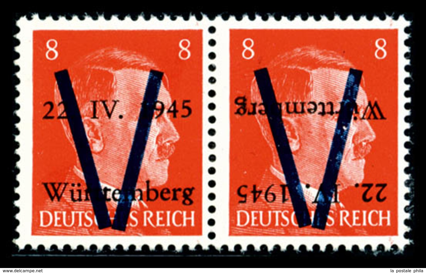 ** N°4a, WURTEMBERG (Allemagne): 8 Pf Orange, Surcharge Renversée Tenant à Normale, R.R.R, SUP (signé Calves/certificat) - Libération