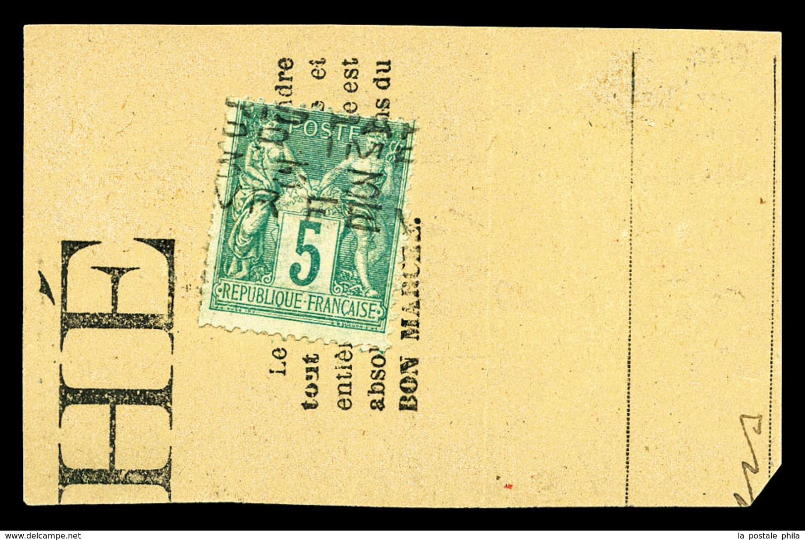 (*) N°3, 5c Vert Surchargé 4 Lignes Horizontalement Du 3 FEVRIER Sur Son Support, SUPERBE. R.R.R. (certificat)  Qualité: - 1893-1947