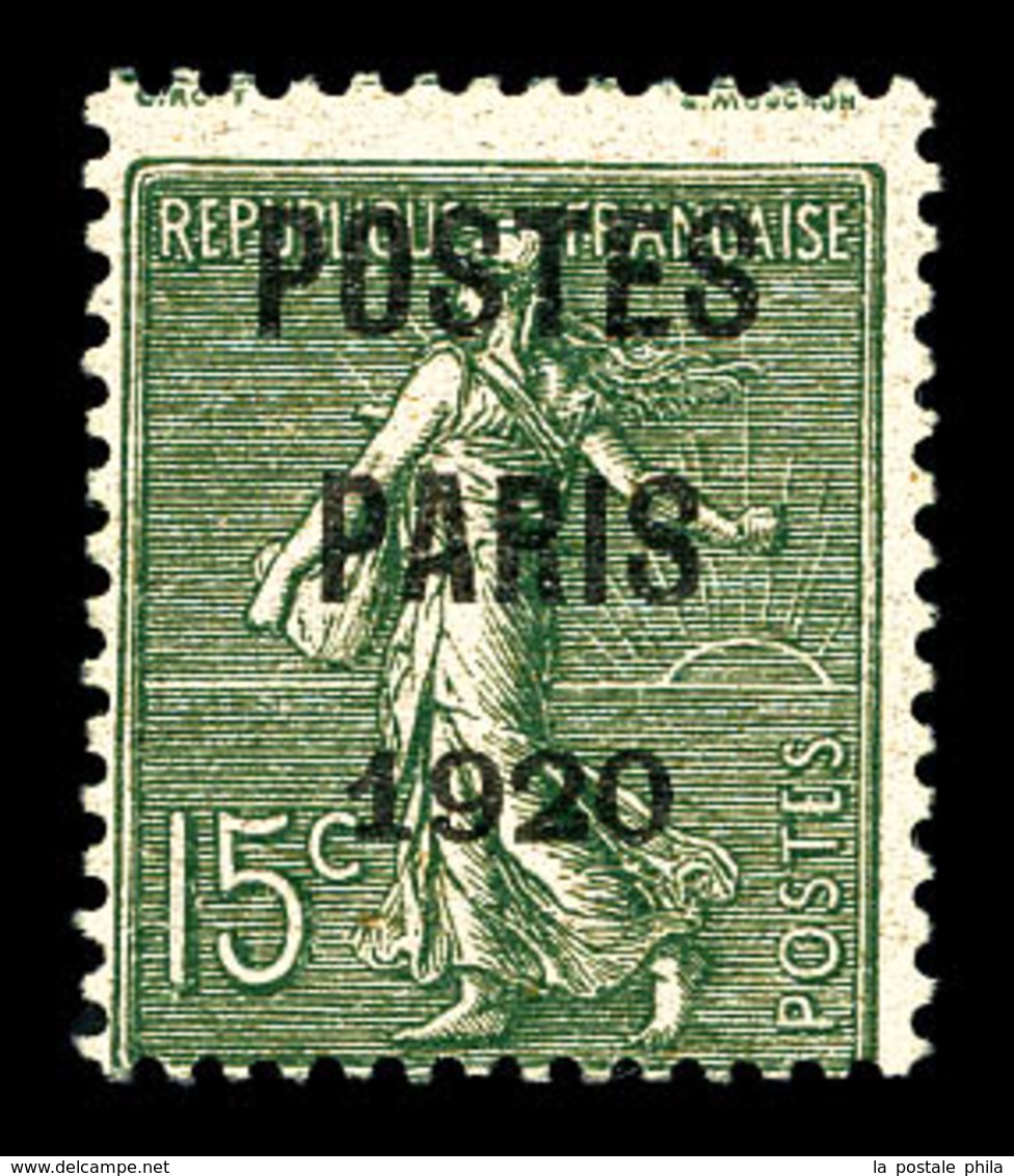 ** N°25, 15c Vert-olive Surchargé 'POSTE PARIS 1920', TB (signé/certificat)  Qualité: **  Cote: 580 Euros - 1893-1947