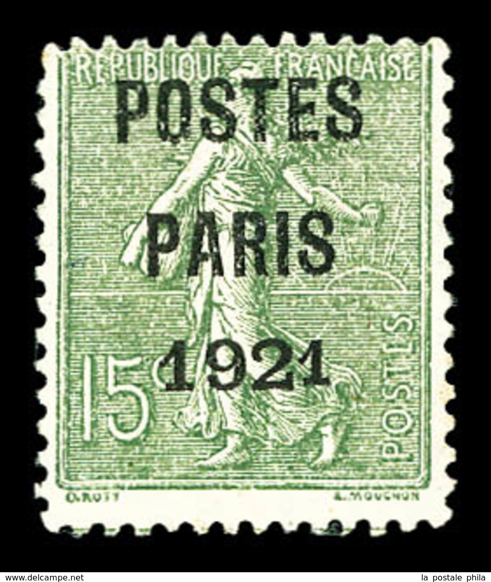 (*) N°28a, 15c Vert-olive. Postes Paris 1921. Grands Chiffres '192'. SUP. R.R.R. (signé Calves/certificat)  Qualité: (*) - 1893-1947