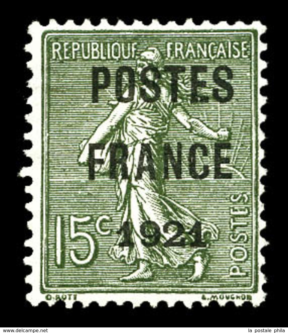 (*) N°34, 15c Vert-olive Surchargé 'POSTE FRANCE 1921'. TTB (certificat)  Qualité: (*)  Cote: 1400 Euros - 1893-1947