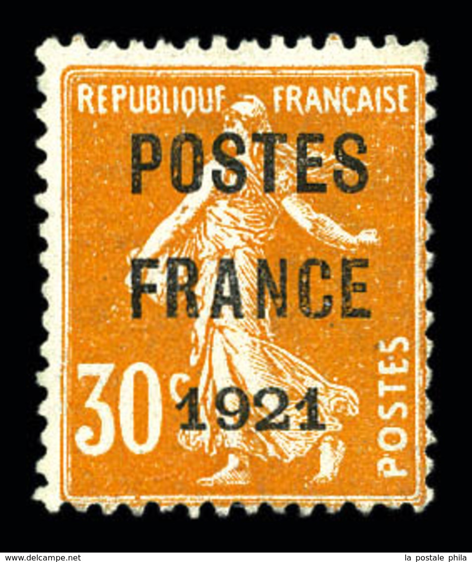 (*) N°35, 30c Orange Surchargé 'POSTE FRANCE 1921', RARE Et SUPERBE (signé Scheller/certificat)   Qualité: (*)  Cote: 70 - 1893-1947