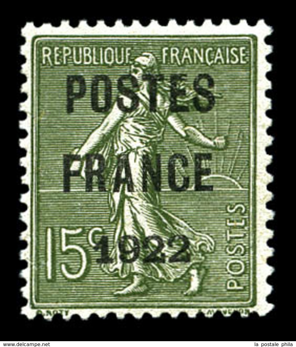 ** N°37, 15c Olive Surchargé 'POSTE FRANCE 1922' (infime Froissure), Fraîcheur Postale. SUP. R.R. (signé Brun/certificat - 1893-1947