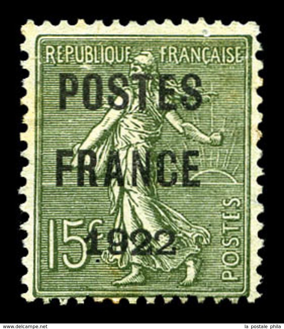 (*) N°37, 15c Vert-olive Surchargé 'POSTE FRANCE 1922', B/TB (signé Calves)  Qualité: (*)  Cote: 700 Euros - 1893-1947