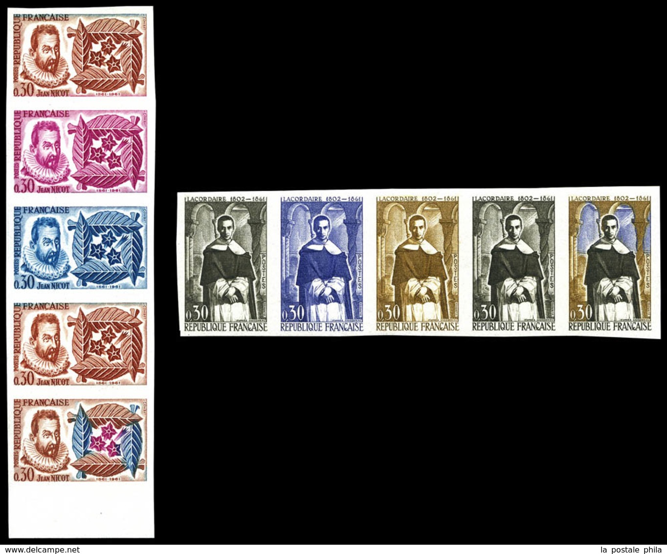 ** N°1286/87, Paire Personnages De 1961 En 2 Bandes De 5 Dont 1 Exemplaire Multicolore. TTB  Qualité: **  Cote: 405 Euro - Sonstige & Ohne Zuordnung