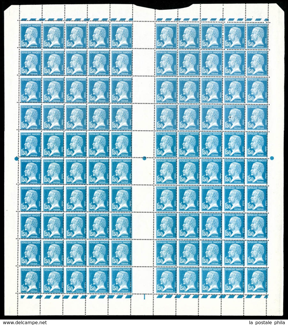 ** N°181, Pasteur, 1F50 Bleu: Faux De Marseille En Feuille Complète De 100 Exemplaires, RARE (certificat)  Qualité: **   - Ganze Bögen