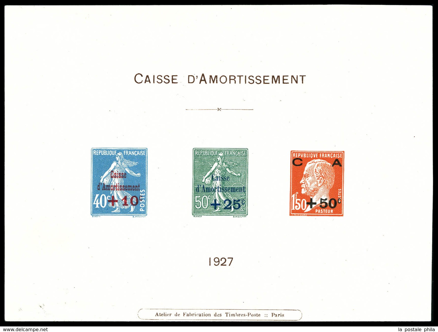 (*) N°246/48, Série Caisse D'Amortissement De 1927 En épreuve Collective, Légèrement Réduite. TB (certificat)  Qualité:  - Luxusentwürfe