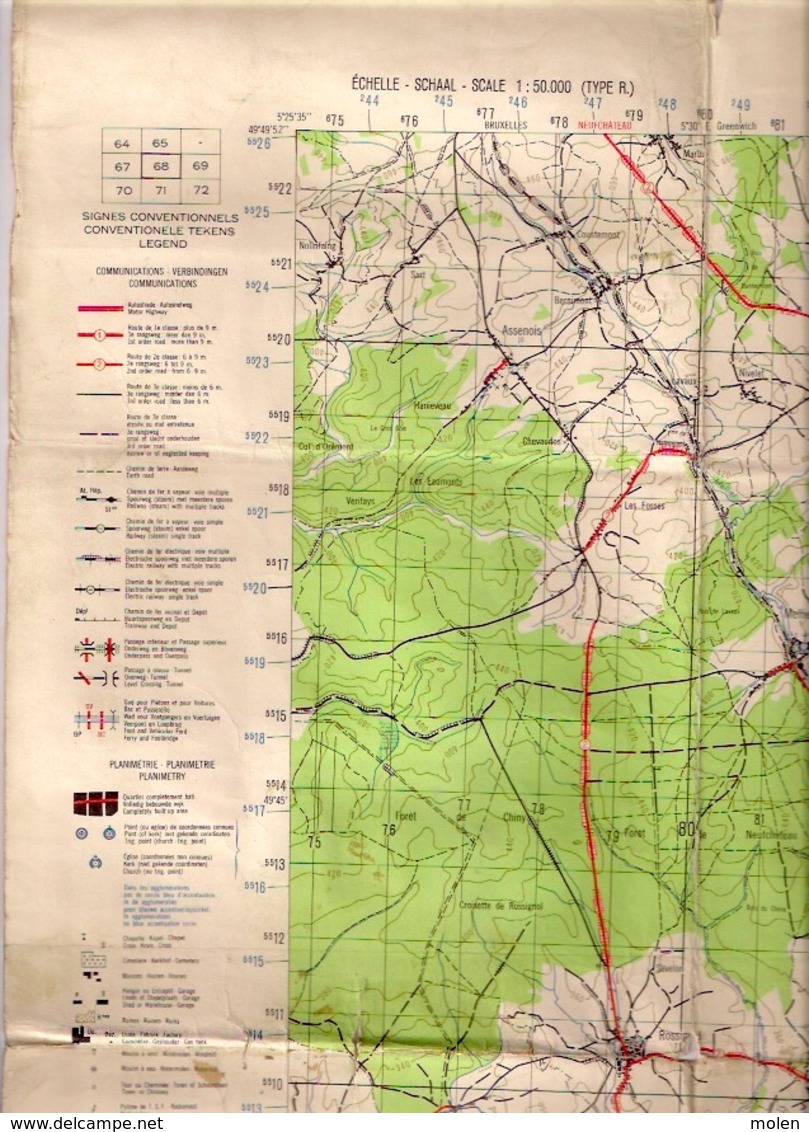 CARTE D’ETAT-MAJOR ARLON Mesure 1923-52 HABAY VANCE HACHY ETALLE ROSSIGNOL RULLES TINTIGNY BELLEFONTAINE ANLIER S465 - Arlon