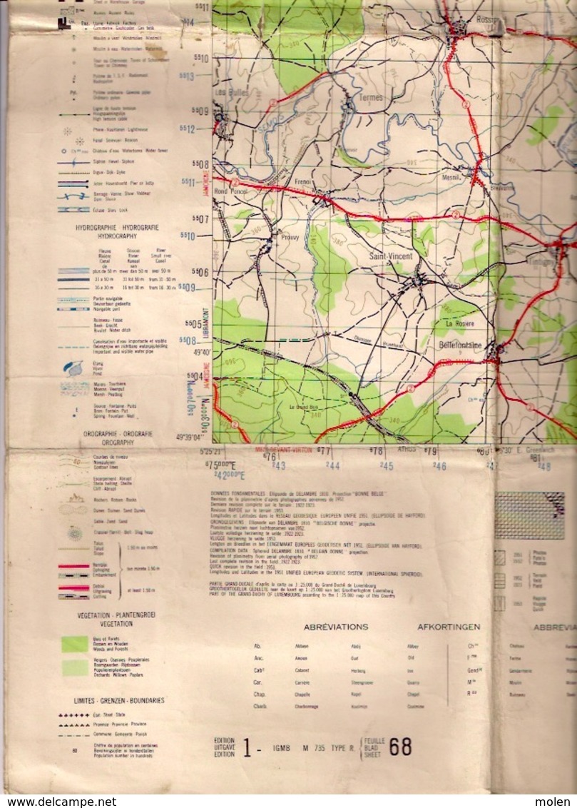 CARTE D’ETAT-MAJOR ARLON Mesure 1923-52 HABAY VANCE HACHY ETALLE ROSSIGNOL RULLES TINTIGNY BELLEFONTAINE ANLIER S465