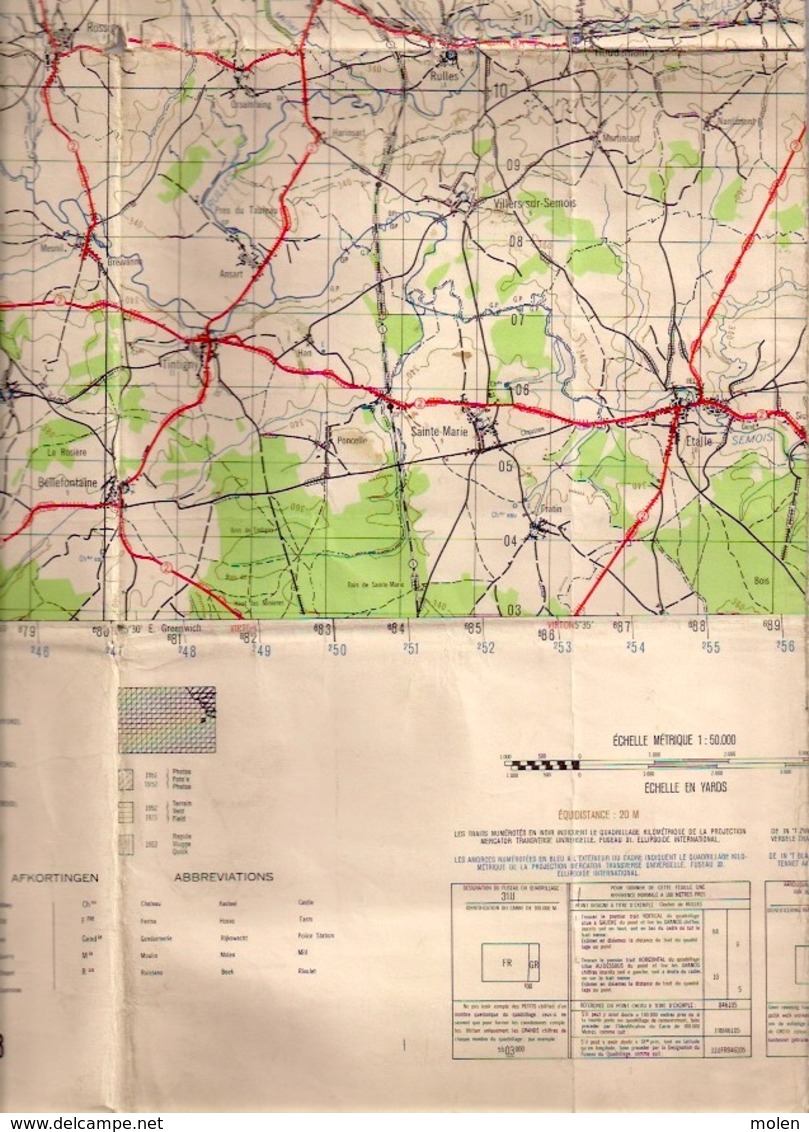 CARTE D’ETAT-MAJOR ARLON Mesure 1923-52 HABAY VANCE HACHY ETALLE ROSSIGNOL RULLES TINTIGNY BELLEFONTAINE ANLIER S465