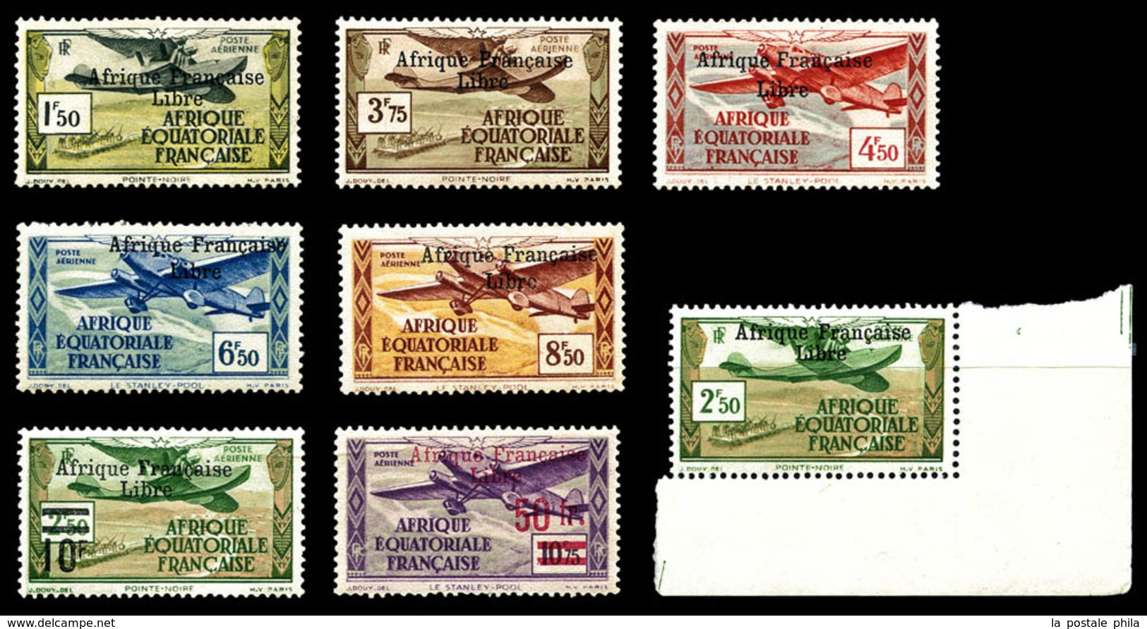 * PA, N°14/21, Série Surchargée Afrique Francaise Libre. SUP (certificat)  Qualité: *  Cote: 676 Euros - Unused Stamps