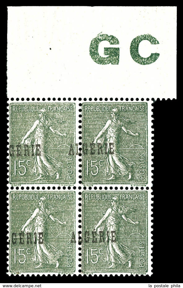 ** N°10b, 15c Semeuse, Surcharge ALGERIE à Cheval Sur Bloc De 4 Bdf Avec Manchette GC. TB  Qualité: **  Cote: 340 Euros - Unused Stamps