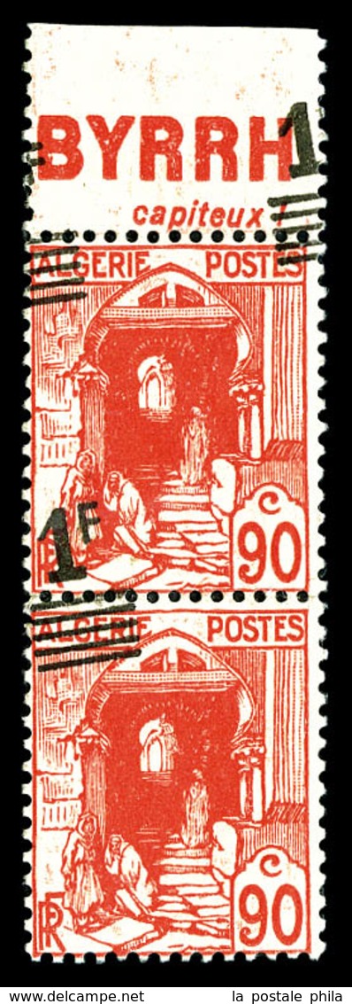 ** N°158A, Paire Verticale Avec Pub, Surcharge Très Décalée (1ex*), Barres Seules Sur Le Timbre Inférieur **. SUP (signé - Unused Stamps