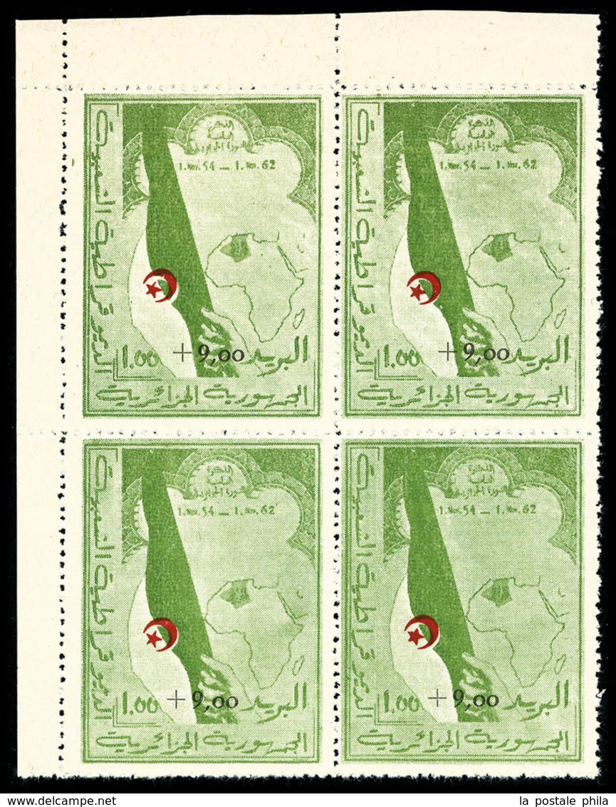 ** N°363A, +9f Sur 1f Vert Et Rouge En Bloc De Quatre Coin De Feuille, SUPERBE (certificat)  Qualité: **  Cote: 1600 Eur - Unused Stamps