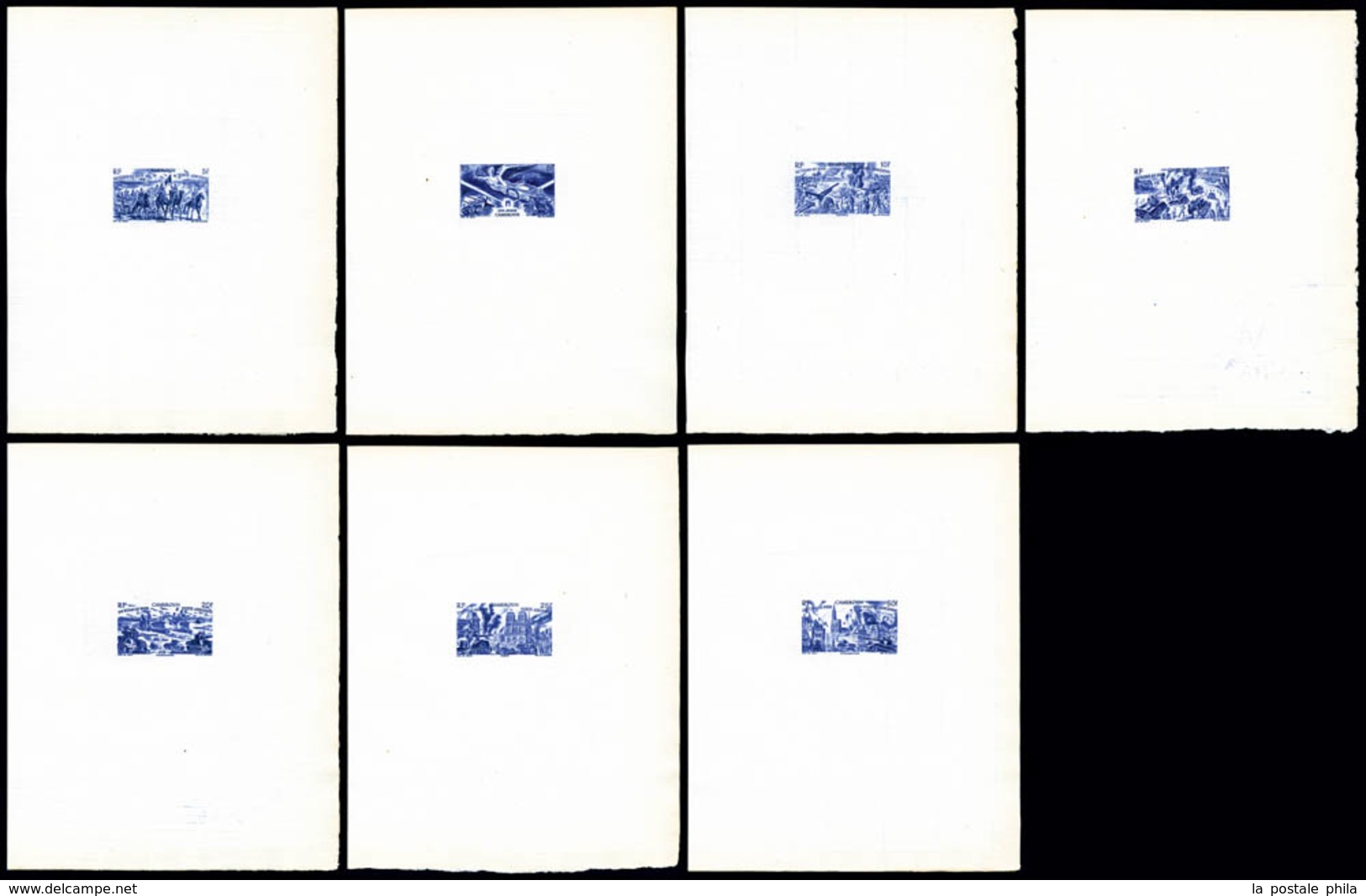 (*) PA, N°31/37, Série Tchad Au Rhin En 7 épreuves D'Artiste En Bleu Outremer Sur Papier Filigrané (17x 21,5 Cm), Tirage - Unused Stamps