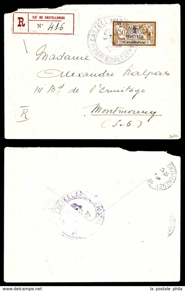 O N°24, 2 Pi Sur 50c Merson Obl Càd 'CASTELLORIZO/CORP D'OCCUPATION' En Violet Sur Lettre Recommandée Pour Montmorency.  - Unused Stamps