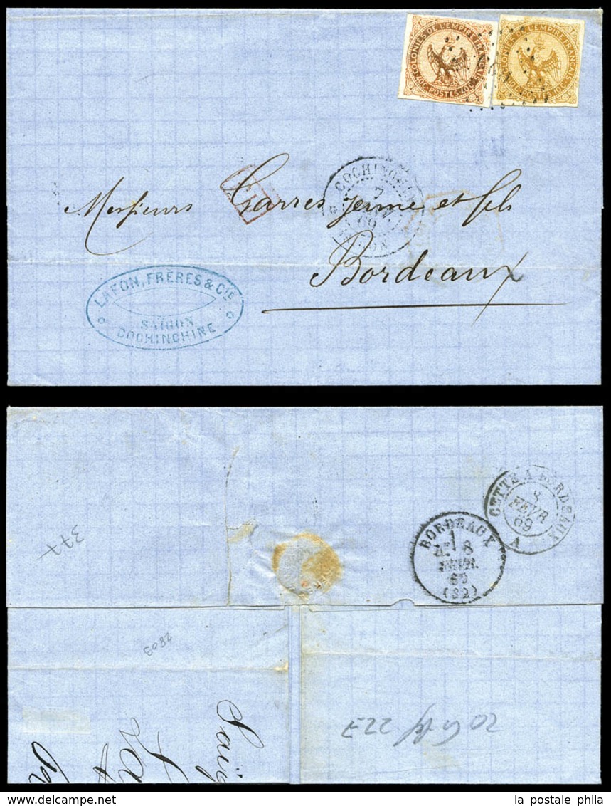 O 40c + 10c Aigle Obl Losange 'CCH' Sur Lettre Du 7 Janv 1869 Pour Bordeaux. TB (certificats)  Qualité: O - Used Stamps