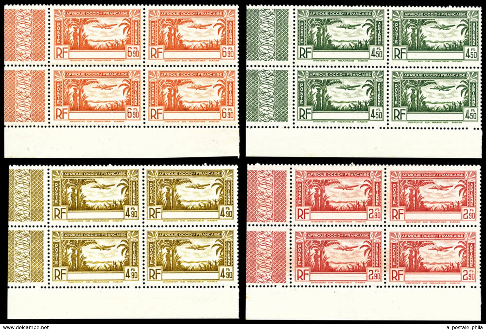 ** PA, N°2a/5a, Série De 1940 Sans Légende 'COTE D'IVOIRE', Les Quatre Valeurs En Blocs De Quatre Coin De Feuille, SUP   - Unused Stamps