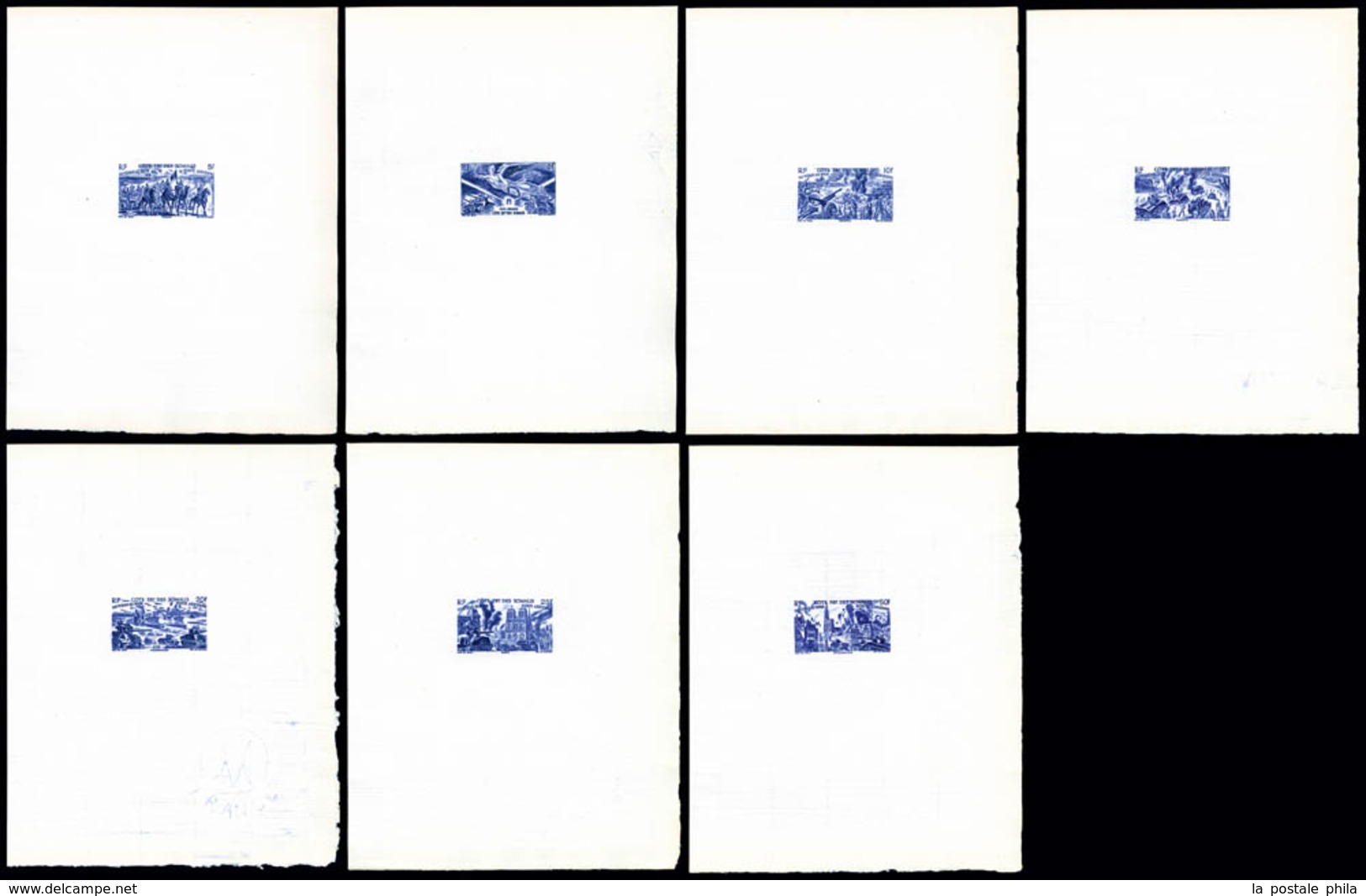 (*) PA, N°13/19, Série Tchad Au Rhin En 7 épreuves D'Artiste En Bleu Outremer Sur Papier Filigrané (17x 21,5 Cm), Tirage - Oblitérés
