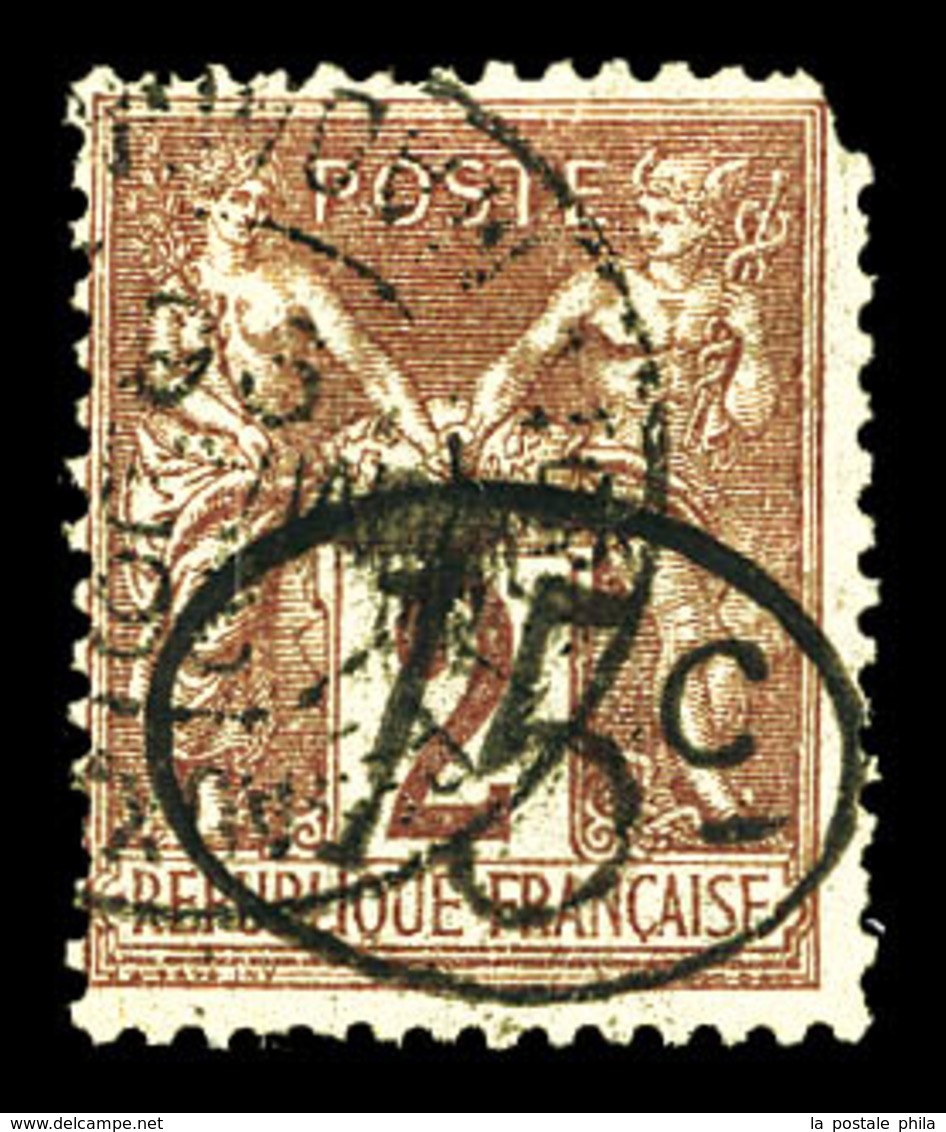 O N°24, 15c Sur 2c Lilas-brun S Paille, Un Angle Defectueux (certificat)  Qualité: O  Cote: 1300 Euros - Used Stamps