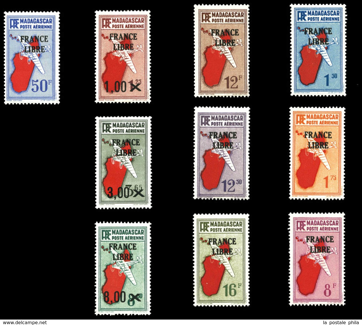 * Poste Aérienne, N°45/54, Série De 1942, Les 10 Valeurs TB  Qualité: *  Cote: 200 Euros - Usados