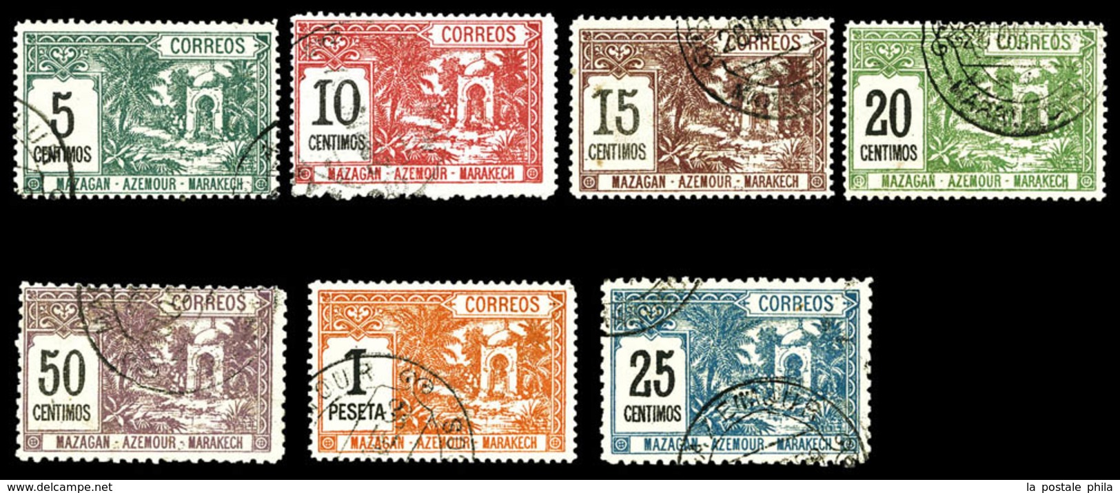 O N°37/43, Mazagan, Série Complète De 1897, Les 7 Valeurs TB (certificat)  Qualité: O  Cote: 1615 Euros - Locals & Carriers