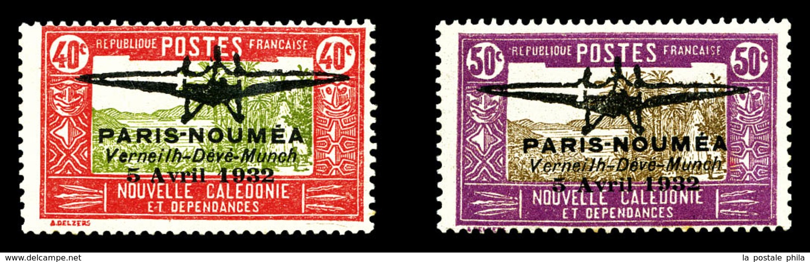 * Poste Aérienne, N°1/2, 40c Rouge Et Olive Et 50c Lilas Et Sépia, La Paire Quasi **. SUP (signé Calves/certificat)  Qua - Ungebraucht