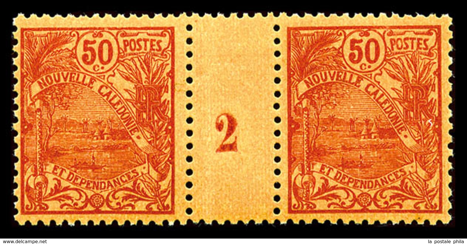 ** Millésimes, N°100, 50c Rouge Sur Orange En Paire Millésime '2', Fraîcheur Postale (certificat) (cote Maury: N°93)  Qu - Unused Stamps