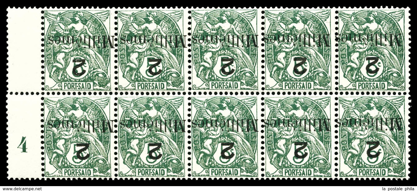 ** N°36a, 2m S 5c Vert-bleu, Surcharge Renversée Sur 10 Exemplaires Bdf Millésime '4'. SUP (signé Brun/certificat)  Qual - Unused Stamps