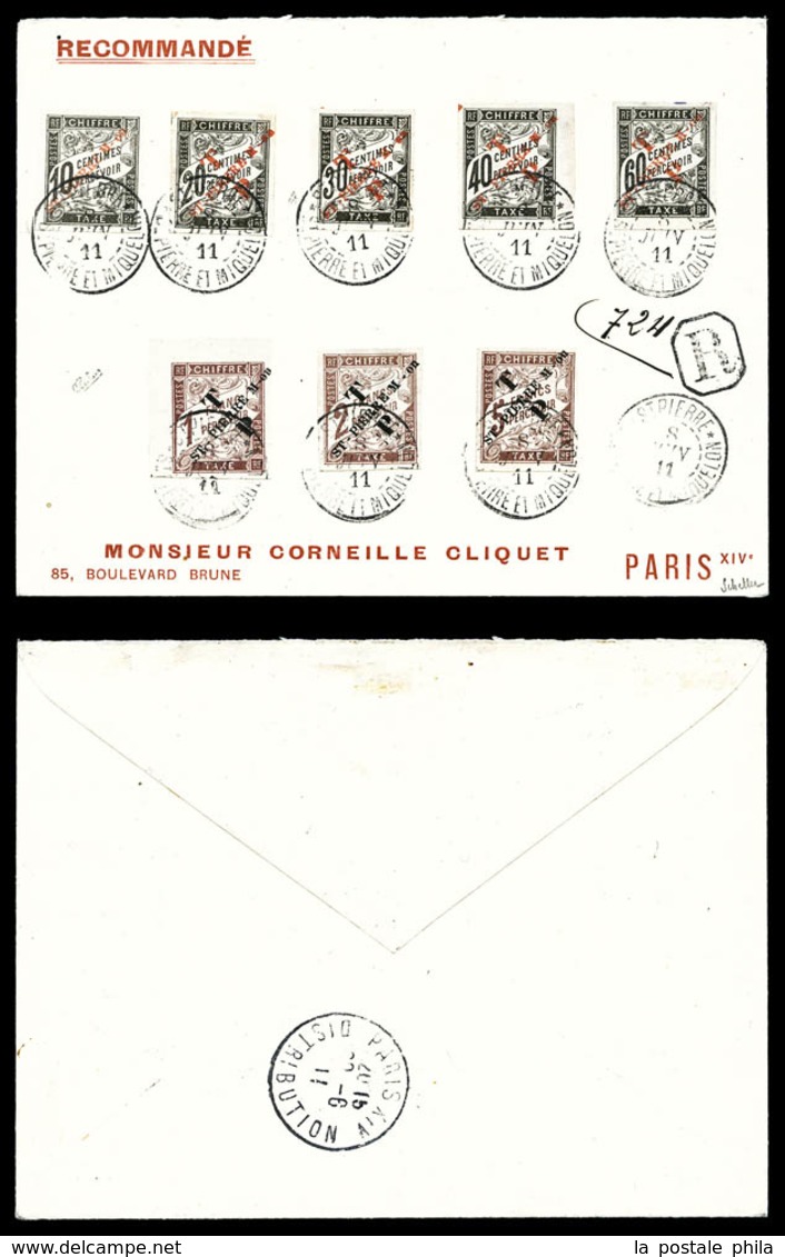 O N°52 à 58 + Taxe N°2 Sur Lettre Recommandée De St Pierre Le 8 Juin 1911, Arrivée à Paris Le 20 Juin. SUP (signé Schell - Neufs