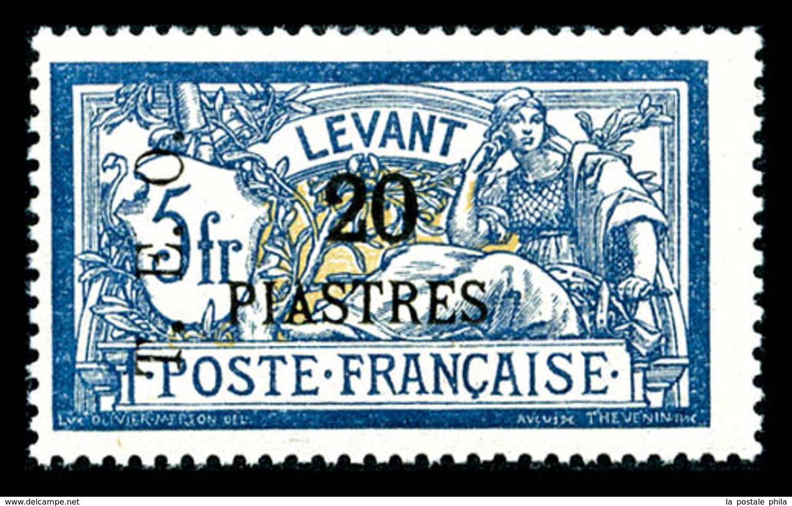 * N°20, 20 Pi S 5f Bleu Et Chamois, TB (signé Brun/certificat)  Qualité: *  Cote: 450 Euros - Unused Stamps