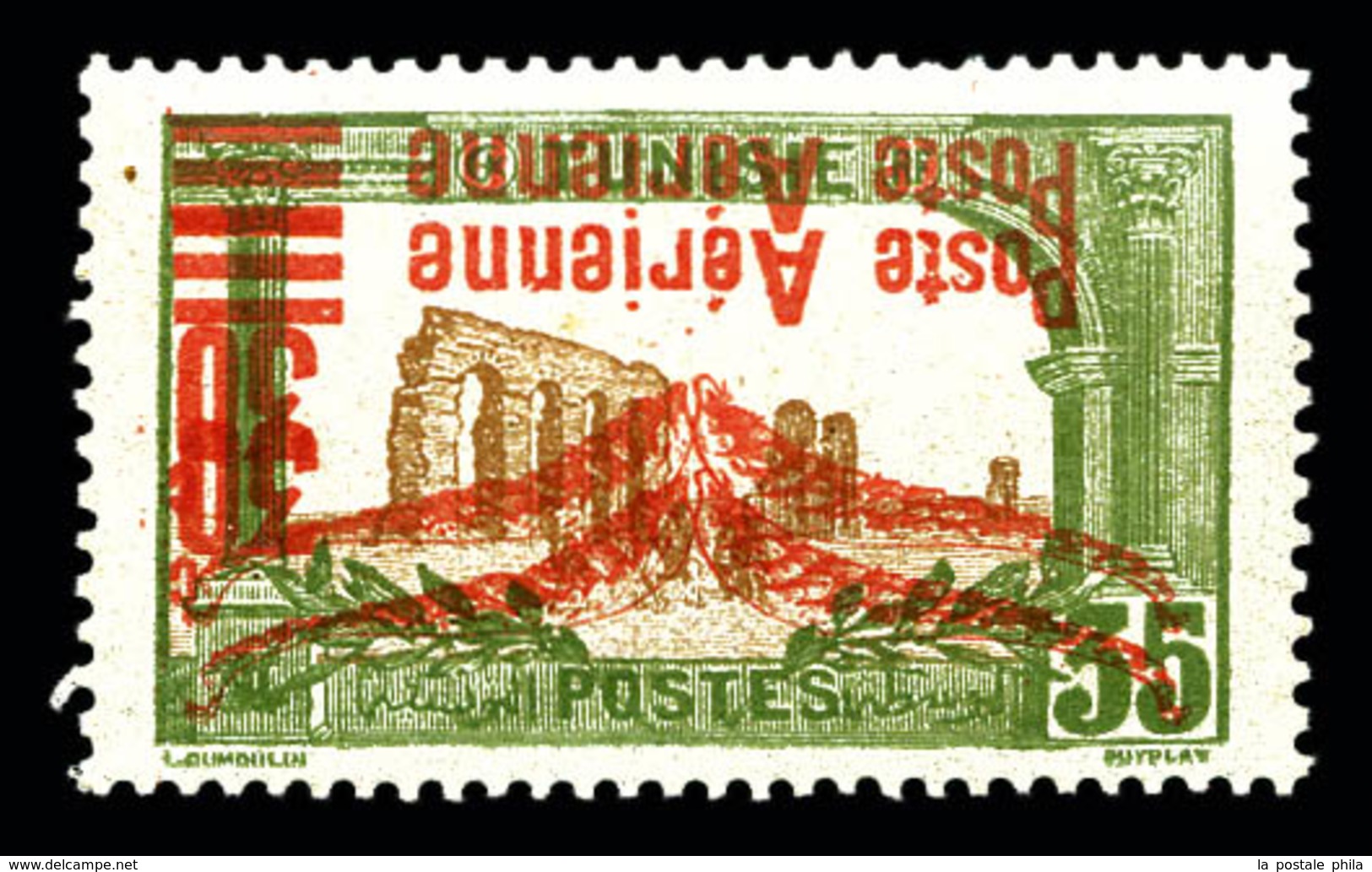 * Poste Aérienne, N°1d, 30c Sur 35c Vert-olive: Double Surcharge Renversée. TTB  Qualité: *  Cote: 300 Euros - Unused Stamps