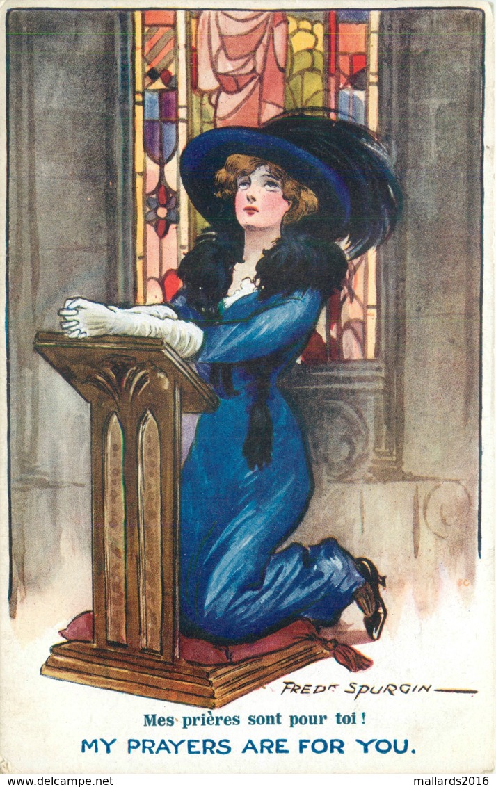 WW1 - ARTIST FRED SPURGIN SIGNED "MY PRAYERS ARE FOR YOU" ~ "MES PRIÈRE SONT POUR TOI"~ OLD POSTCARD #89135 - Patriottiche