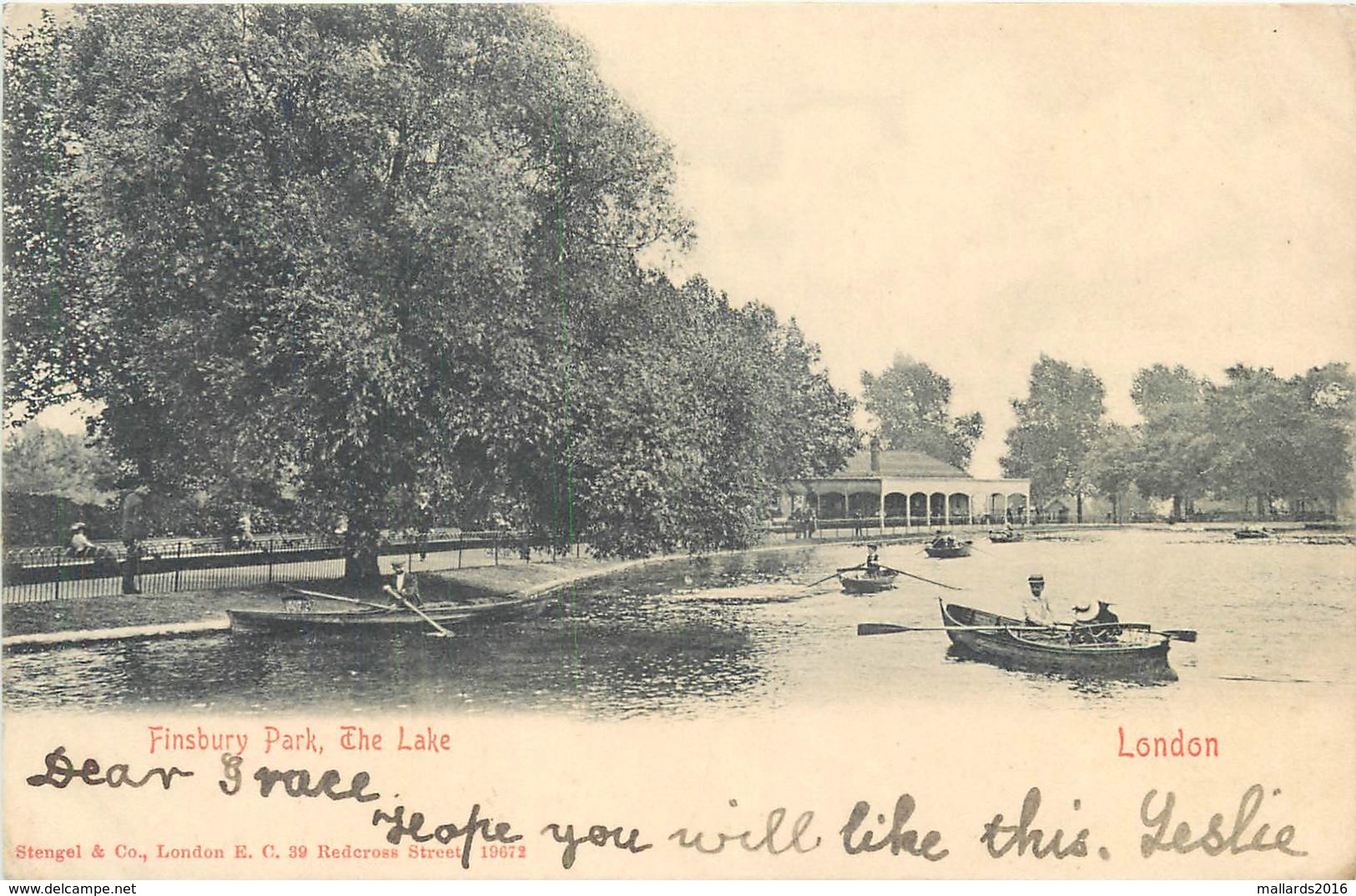 THE LAKE, FINSBURY PARK, LONDON WITH 1903 NEW BARNET DUPLEX PMK #86706 - London Suburbs