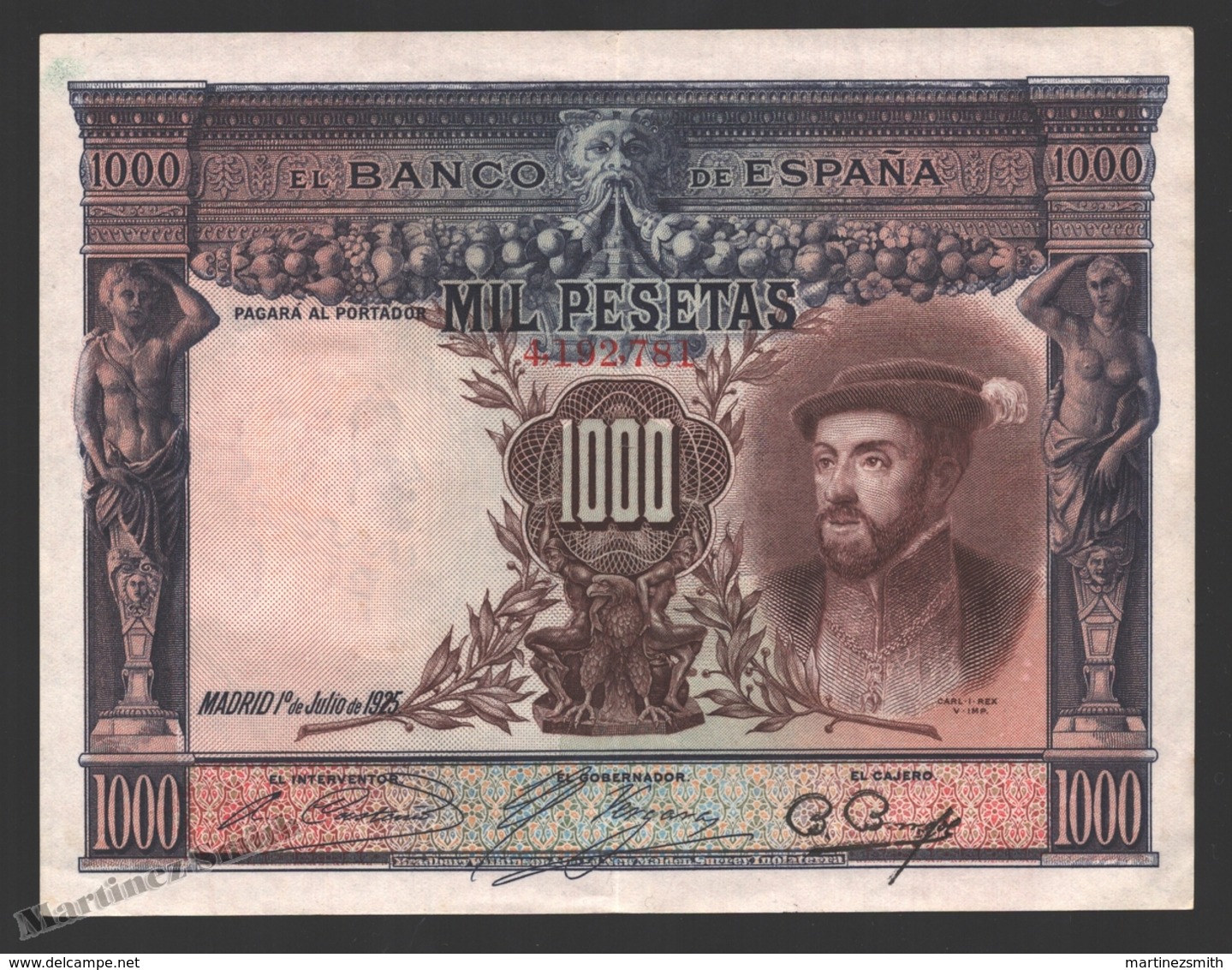 Banknote Spain - 1000 Pesetas - July 1925 – Carlos I - Condition VF - Pick 70c - 1000 Peseten
