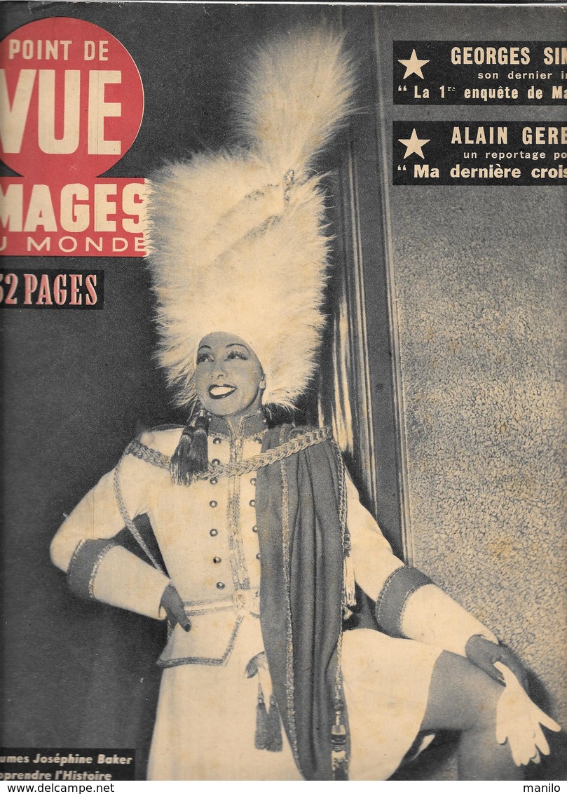 POINT DE VUE - IMAGES DU MONDE - N° 39 -3/3/1949 -JOSEPHINE BAKER - G.SIMENON - ALAIN GERBAULT -POLYNESIENNE SEINS NUS - Gente