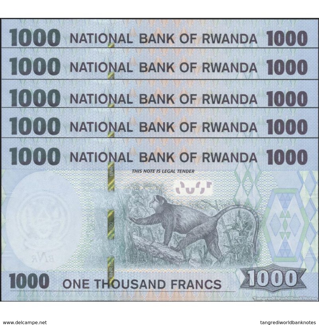 TWN - RWANDA NEW - 1000 1.000 Francs 1.2.2019﻿﻿ DEALERS LOT X 5 - Prefix CC﻿ UNC - Rwanda